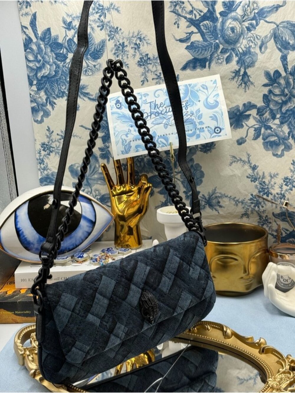 🆕 KURT GEIGER LONDON 🧿 NWOT Small Long Kensington Bag, Dark Acid Wash Denim